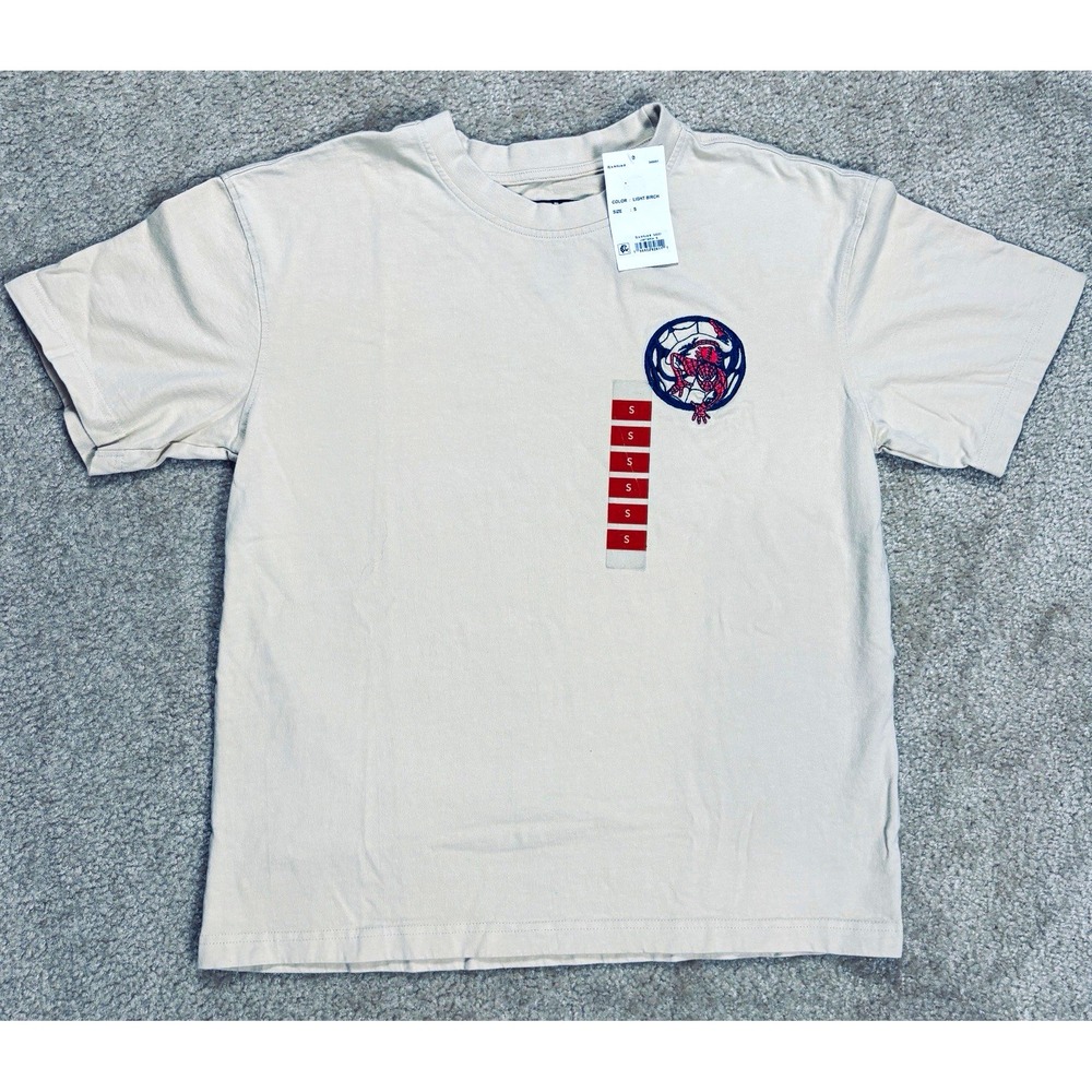 Marvel Spider-Man Mens S Light Birch Embroidered Logo Graphic Crew Neck Tee